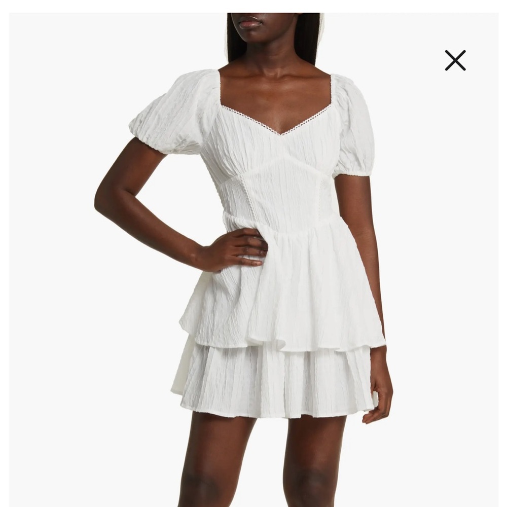 All in Favor Crinkle Tiered Minidress White Dress